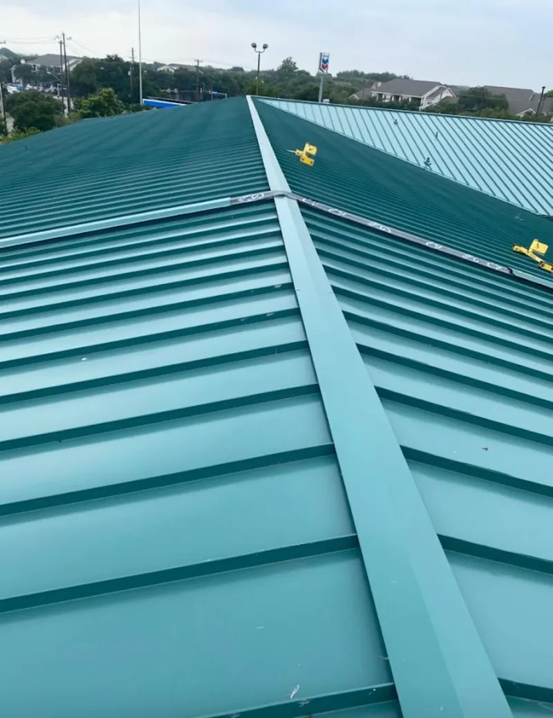 Green commercial metal roof ridge and valley for Metal Roof Repair in Villa Park